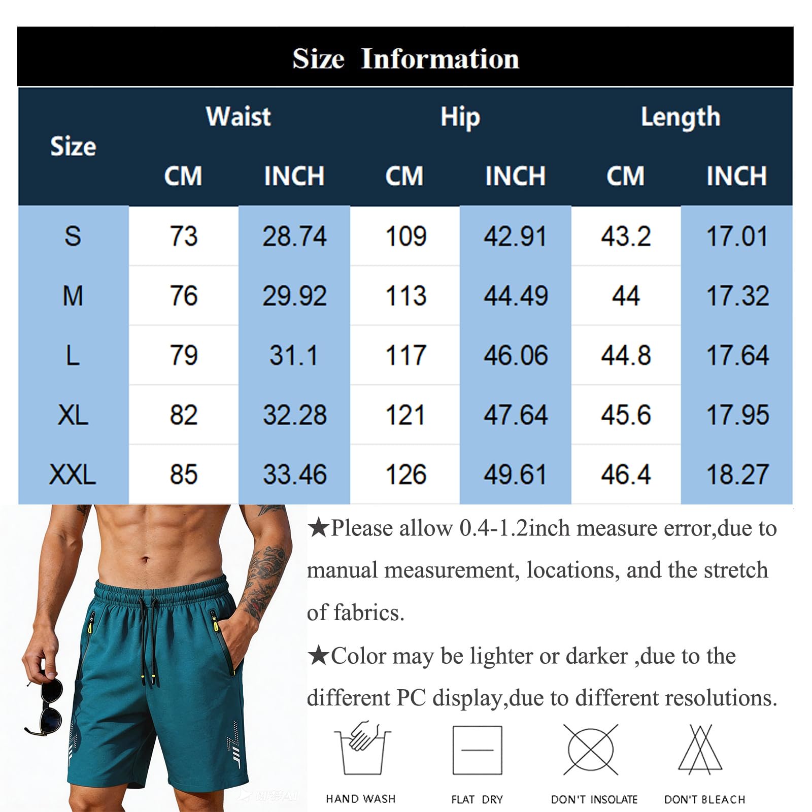Short Homme de Sport à Séchage Rapide - Bermuda avec Poches Zippées et Bandes Réfléchissantes, Taille Élastique pour Course à Pied, Fitness et Activités Plein Air