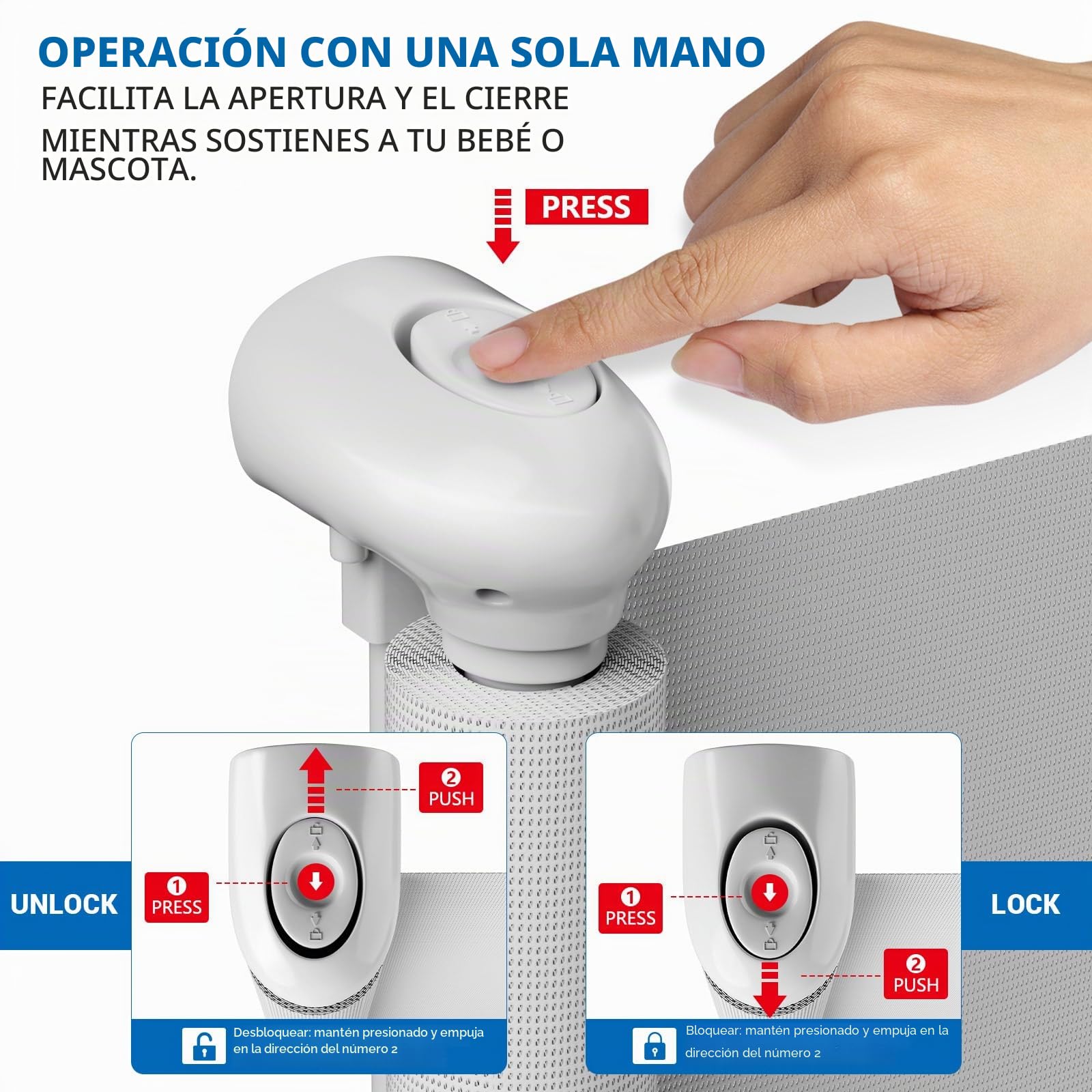 Rejilla de Protección para Escaleras 180x97cm Extensible Puerta de Seguridad para Perros y Gatos Blanco