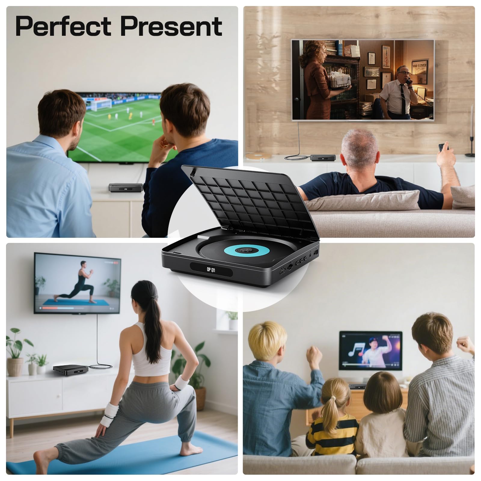 WOLFANG Lecteur DVD pour TV avec HDMI, Full HD Multi-région, télécommande et câble de Type C, Lecteur CD pour système stéréo Domestique, Port USB