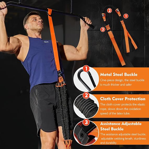 Pull Up Assistance Bands, Resistance Band for Pull Up Bar Workout, 8PCS Pull Up Bands Set for Enhanced Strength Training, Muscle Training, Back, Arm, with Feet Rest for Men Women, Adjustable
