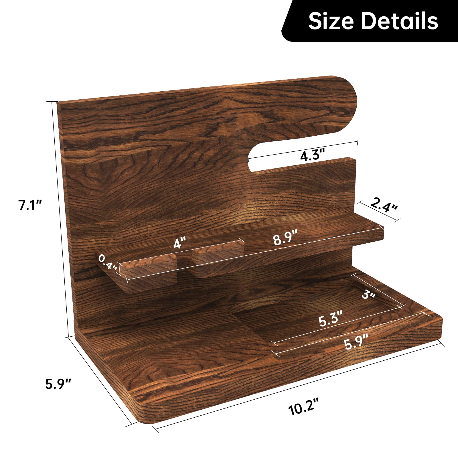 Gift for Dad Gift for Husband Wood Phone Docking Station Organizer Men Birthday Nightstand Cool Mens Birthday Gifts Night Stand Accessories Docking Station Wood Bedside Organizer Business Gifts