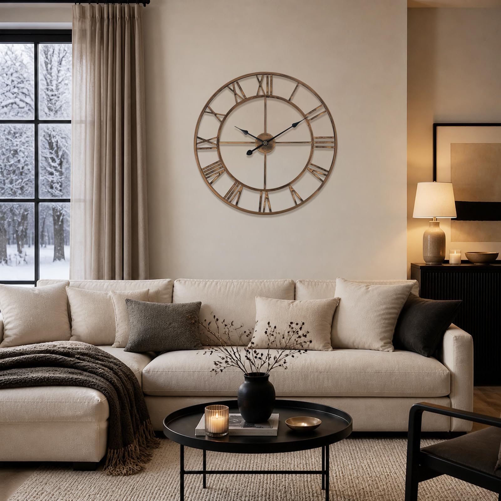 GUDEMAY Reloj de Pared Modernos Grande de 50 cm | Reloj de Pared Vintage Metálico con Números Romanos, Silencioso Sin Tic-TAC | Ideal para Sala, Cocina, Dormitorio, Oficina y Hogar