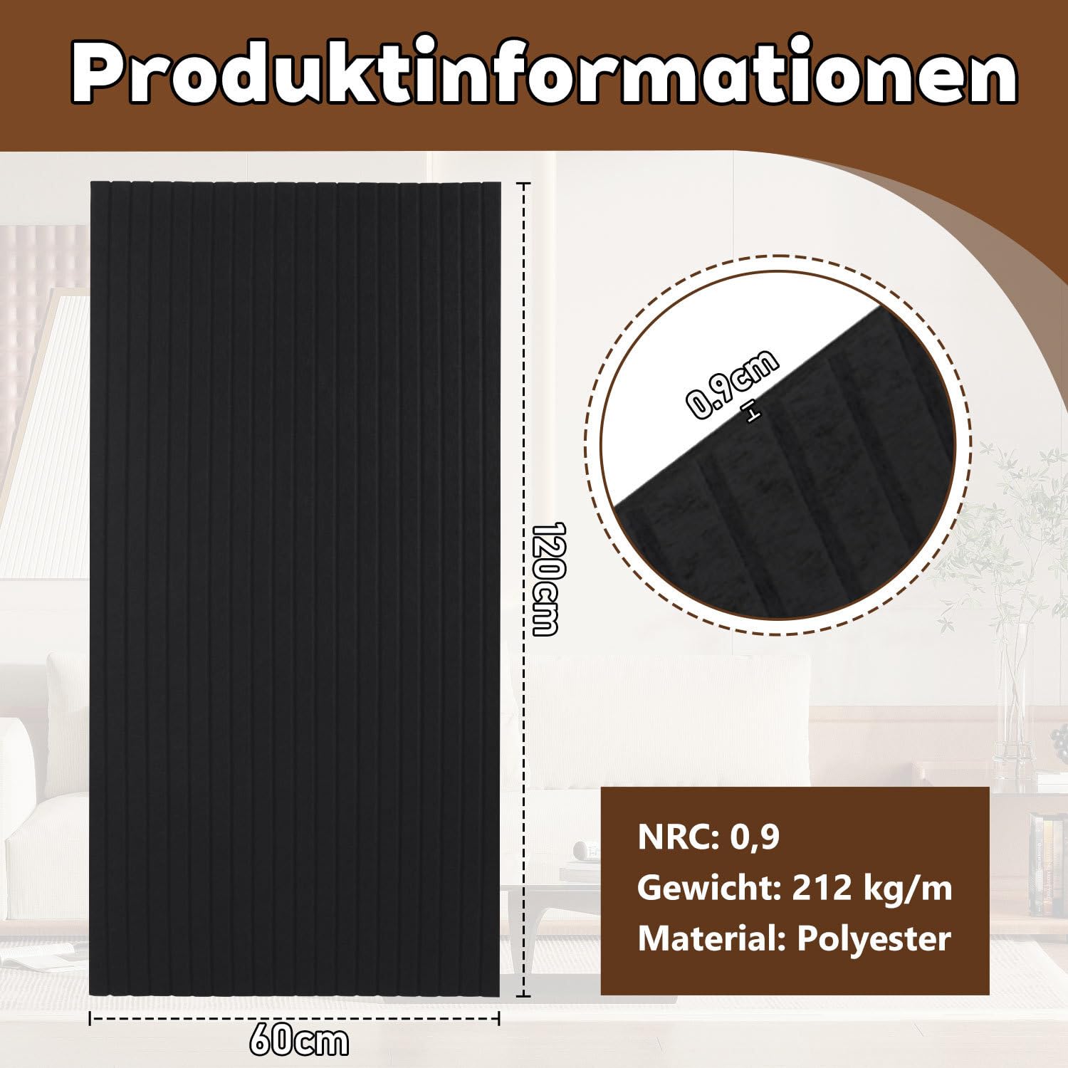 4x Akustikpaneele selbstklebend 120x60x0.9 cm Akustikplatten Hohe Dichte Schallschutzplatten für innen Wandverkleidung und Schallschutz,Studio Büro und Home deko,Acoustic Panel Schwarz