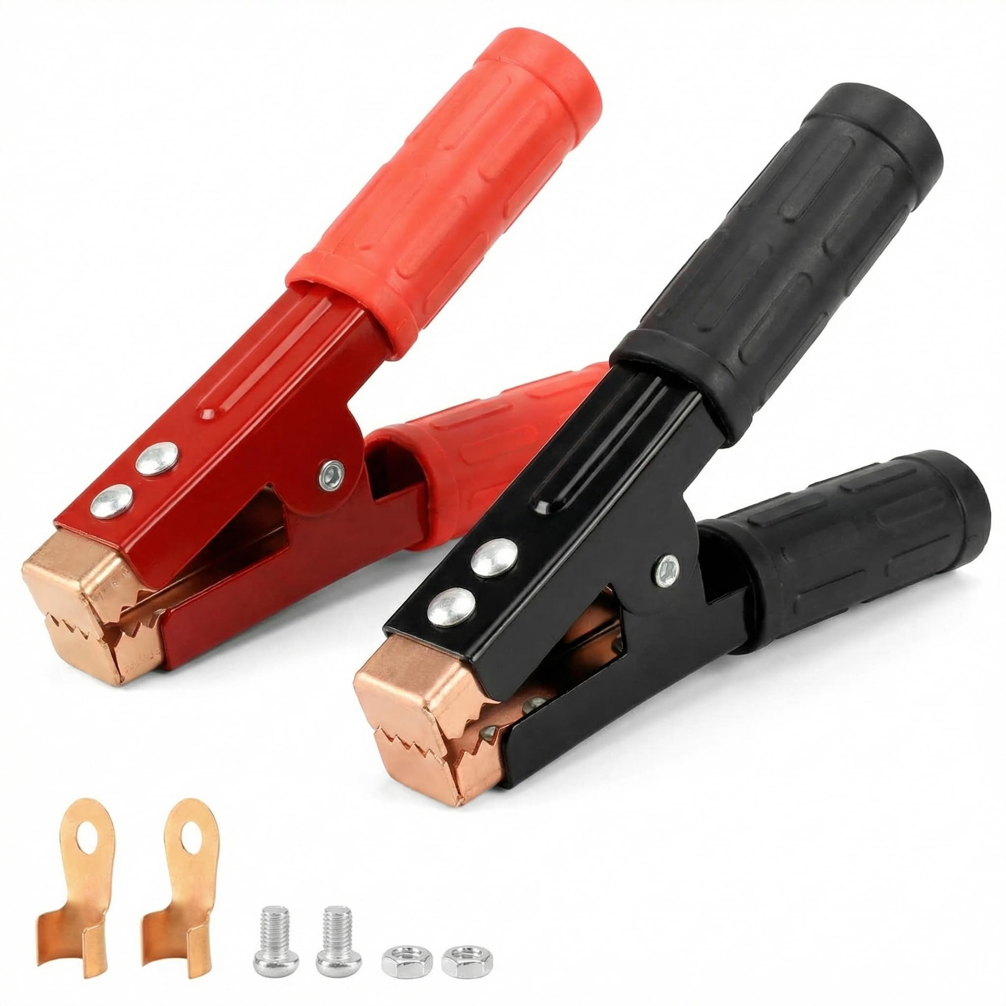 QWORK® 2 sztuki 1000 A zaciski krokodylkowe do kabli rozruchowych, zaciski krokodylkowe do akumulatora, zaciski krokodylkowe z osłoną izolacyjną do kabla rozruchowego samochodu