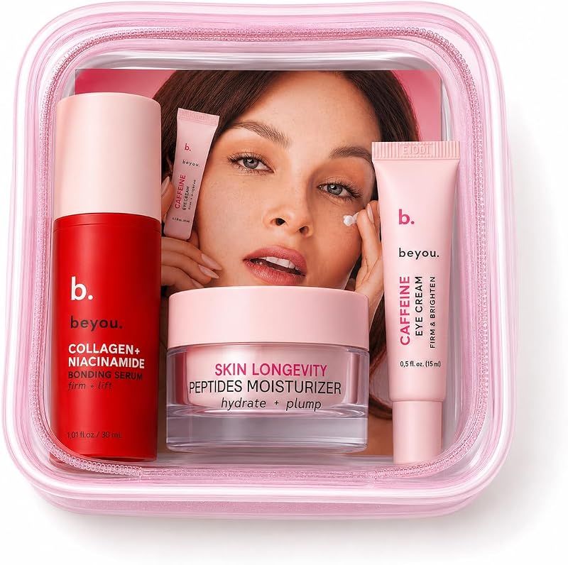 Kit de cuidados faciais Beyou All Day Glow com sérum, creme para olhos e hidratante, com nécessaire