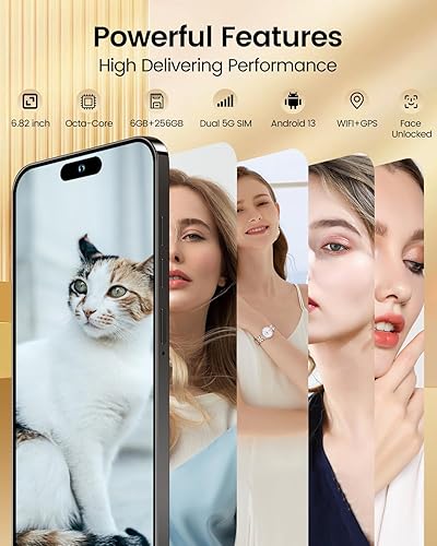 Miniatura 3 de Echoamo Teléfono celular A14 Pro Max, teléfono inteligente desbloqueado 5G 6GB+256GB Smartphone Android 13, batería de 6000mAh, pantalla FHD+ de