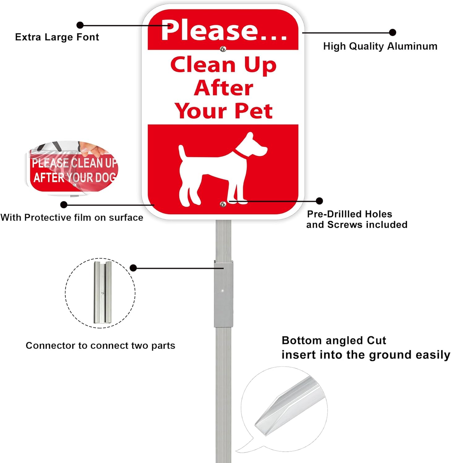 Please Clean Up After Your Pet Yard Sign with 28" Metal Stake, 12x8 inches No Pooping Dog Signs, Rustproof Aluminum,2Pack No Dog Waste Signs