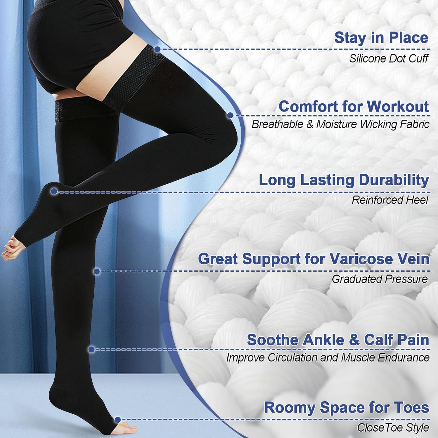 Beister 1 Pair Medical Open Toe Thigh High Compression Stockings with Silicone Band for Women & Men, Firm 20-30 mmHg Graduated Support for Varicose Veins, Edema, Flight. - Image 3