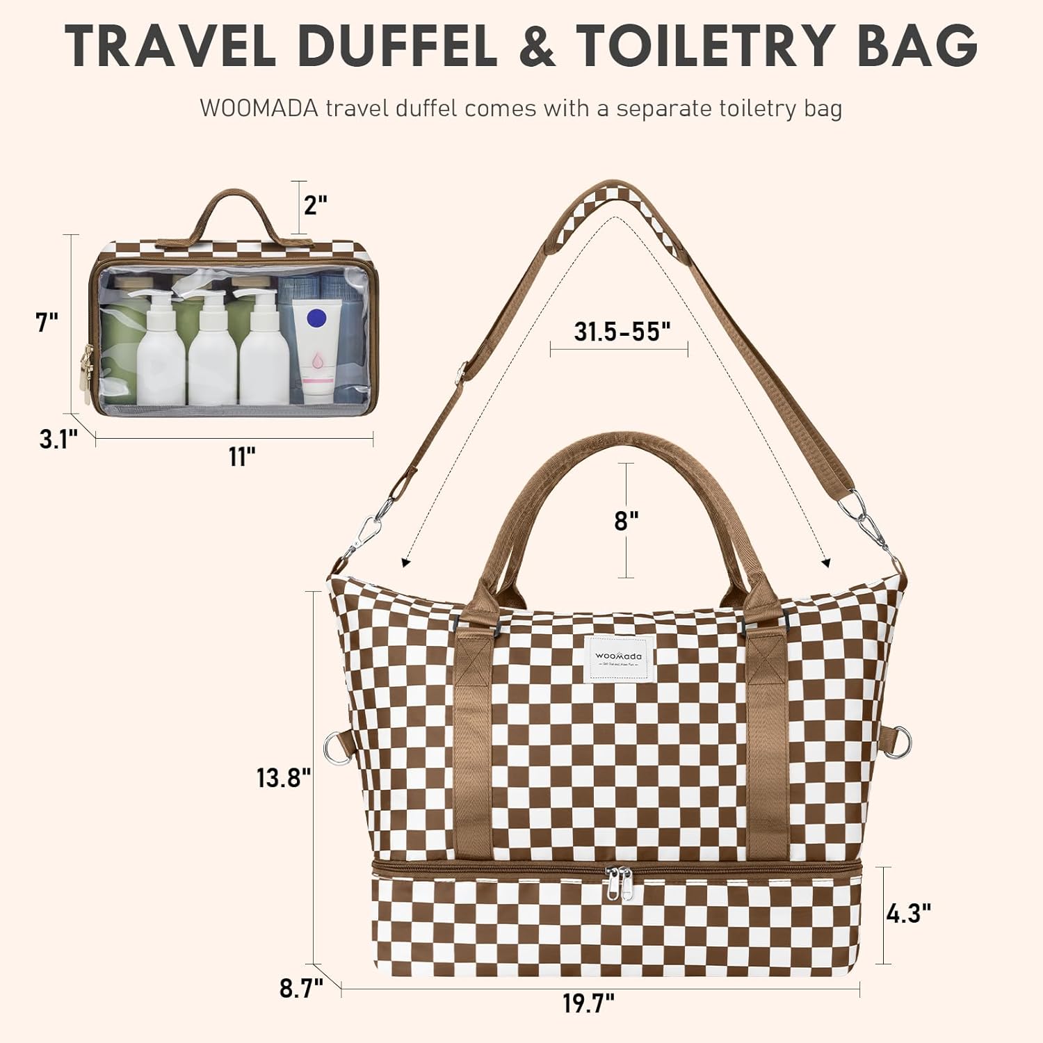 WOOMADA Weekender Overnight Bag for Women, Carry on Shoulder Travel Duffel with Shoes Compartment,Gym Bag with Toiletry Bag