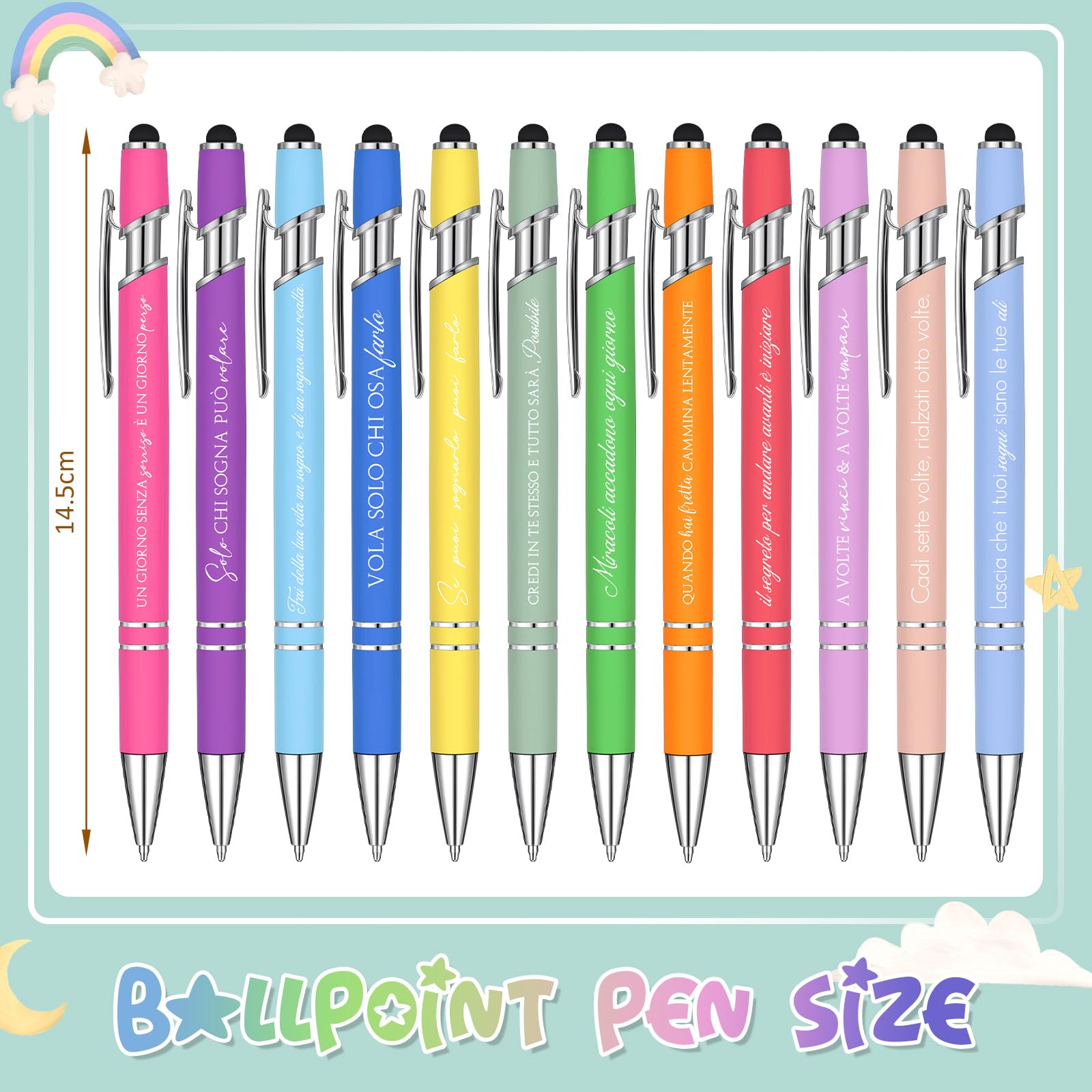Sinmoe 24 Pezzi Penne a Sfera Ispiratrici Penne Retrattile con Citazioni Motivazionali in Metallo 2 in 1 Penna Touch Screen Penne Stilo con Inchiostro Nero Regalo per Natale Laurea Collega Amico