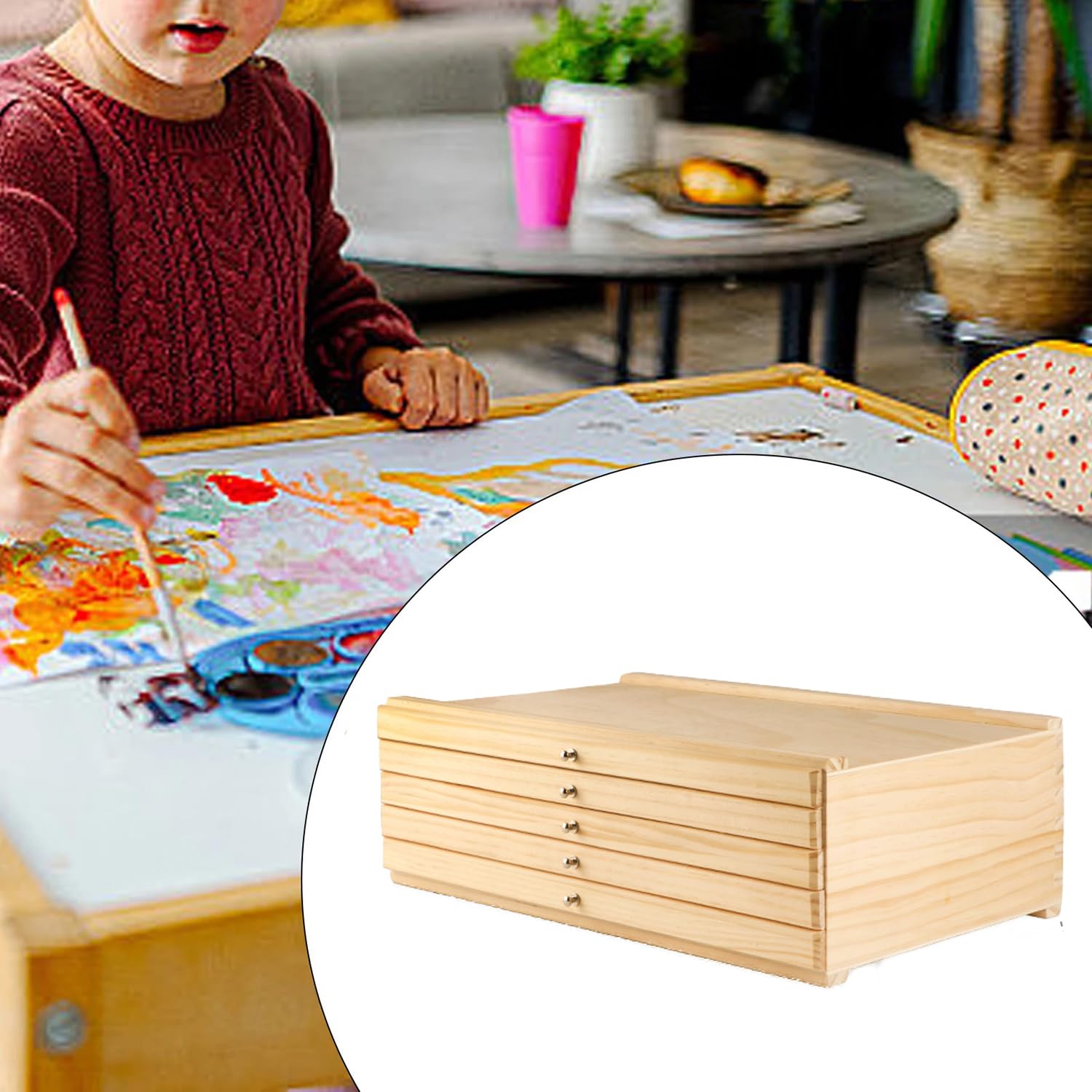 5 Cajones Caja De Almacenamiento Para Artistas 40x26x12.3 cm,Caja Organizadora De Suministros De Artista De Madera,Multifunción,Para Herramientas Artísticas Como Lápices,Rotuladores,Pinceles o Joyas