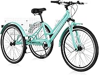 Vista 10 de NAIZEA Triciclo de montaña para adultos, bicicleta de crucero de 7 velocidades y tres ruedas, triciclos para adultos de 27.5 pulgadas con cesta