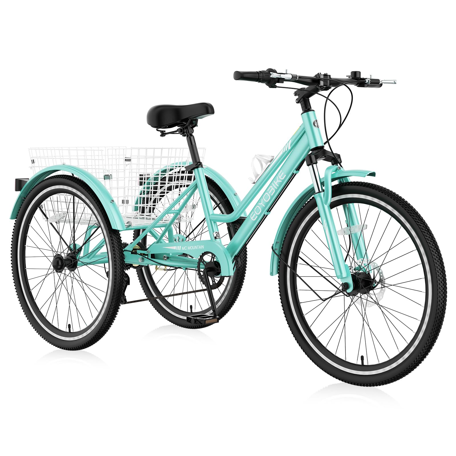 NAIZEA Adult Mountain Tricycle, 7 Speed Three Wheel Cruiser Bike, 27.5 Inch Adults Trikes with Shopping Basket, Exercise Men's Women's Tricycles,