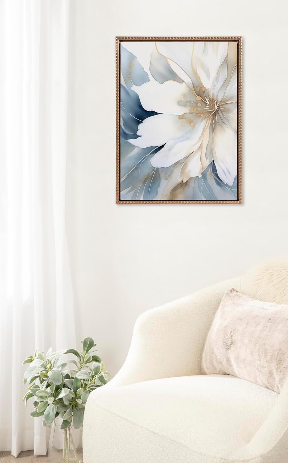 Kate and Laurel Sylvie Beaded Elegant Modern Glam Watercolor Abstract Floral Vintage Framed Canvas Wall Art by The Creative Bunch Studio, 18x24 Gold, Flower Petal Art for Wall