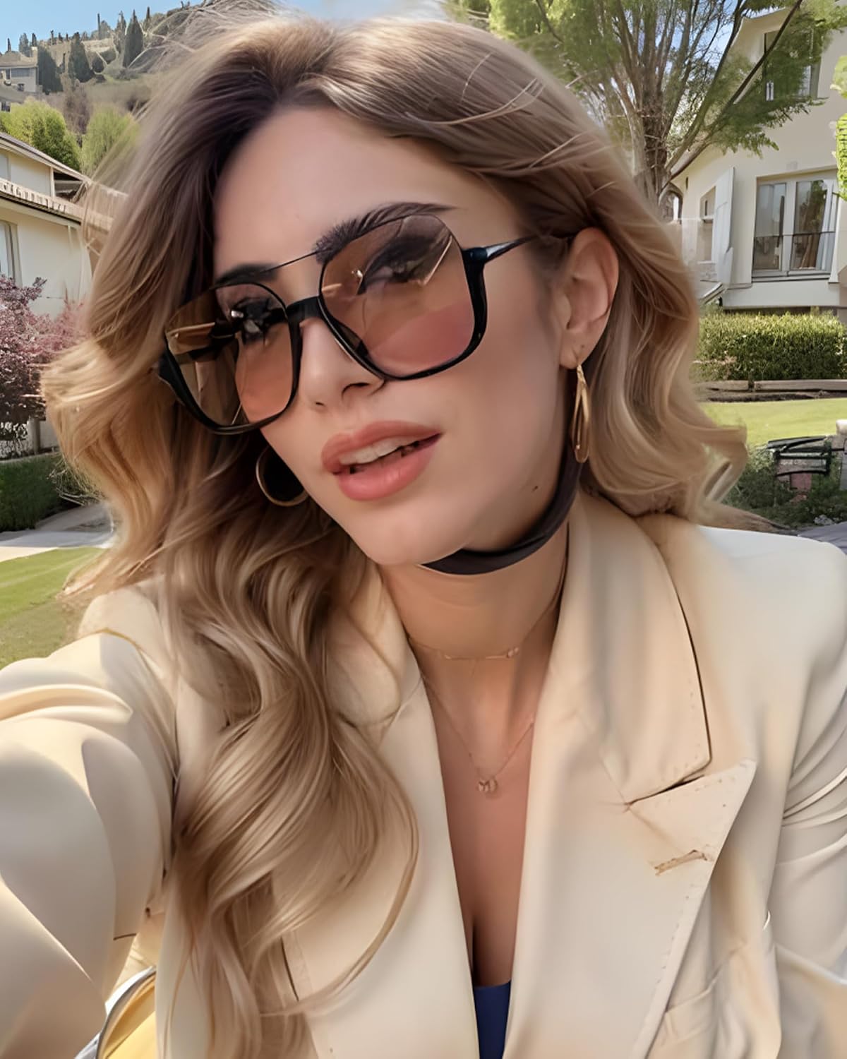 GRFISIA Retro Oversized Aviator Sunglasses for Women Men Square 70s Trendy Double Bridge Shades UV400 Protection