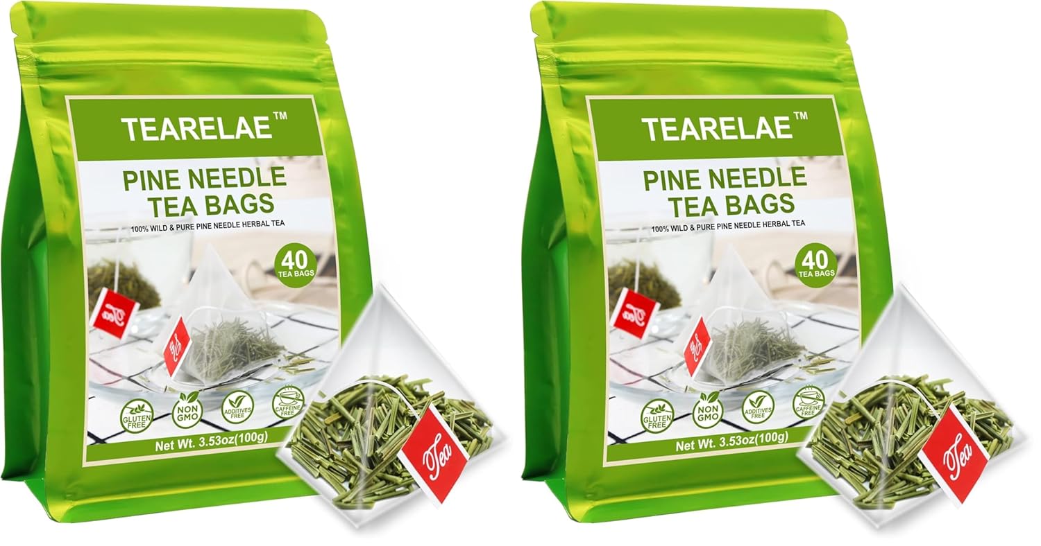 TEARELAE - Pine Needle Tea Bags - 3.53oz/100g (2.5g X 40 Bags) - 100% Pure Natural Dried Masson Pine Needles - Cut & Sifted - Caffeine-free (Pack of 2)