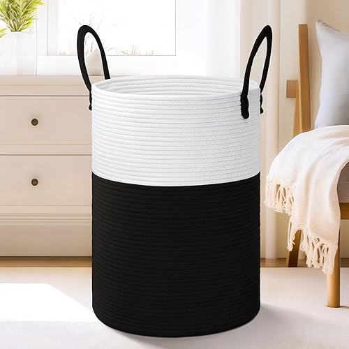 Artfeel Cesta de lavandería de cuerda de algodón tejida, 60 litros para almacenamiento decorativo de ropa sucia, juguetes y mantas en el baño,