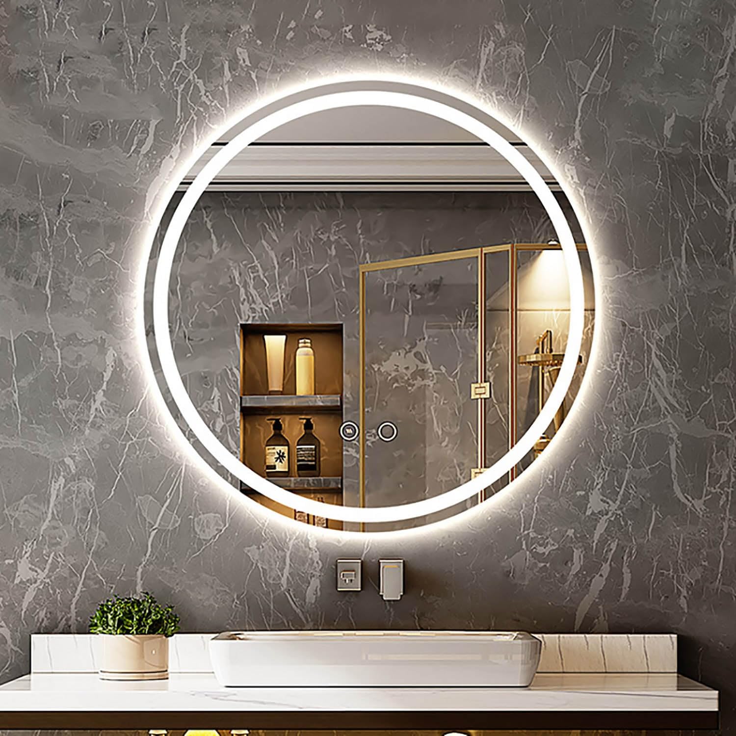 Miroir rond sans cadre 111 cm à grand rétroéclairage LED pour intérieur épuré