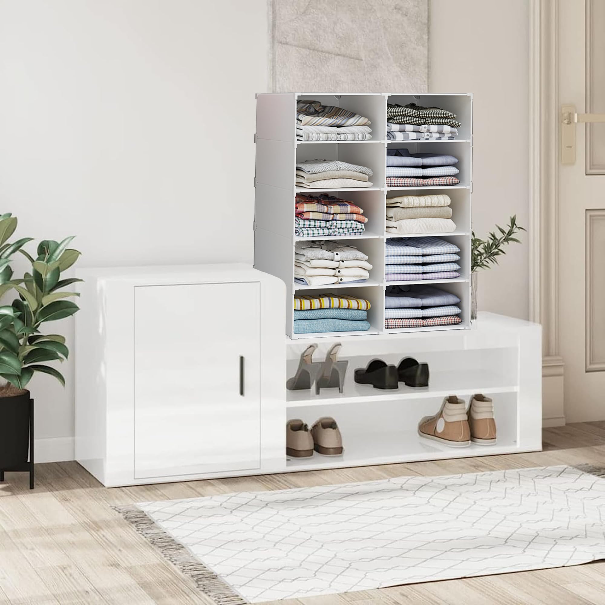 Modulares Regal, Kleiderorganizer für Schrank, Regal für Zimmer, Flur. Aufbewahrungsregal für Zuhause, Flur, Schlafzimmer. 10 Module
