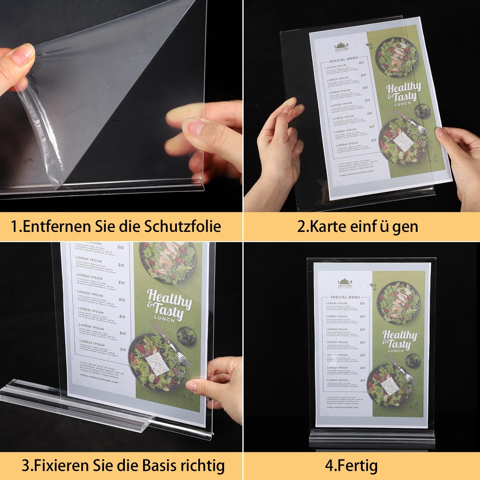 EMNIMQ Set van 5 A4 acryl tafelstandaard - A4 prijskaartjes - T- reclamestandaard - Acryl tafelstandaard - Voor foto's, café, restaurant, winkel, hotel