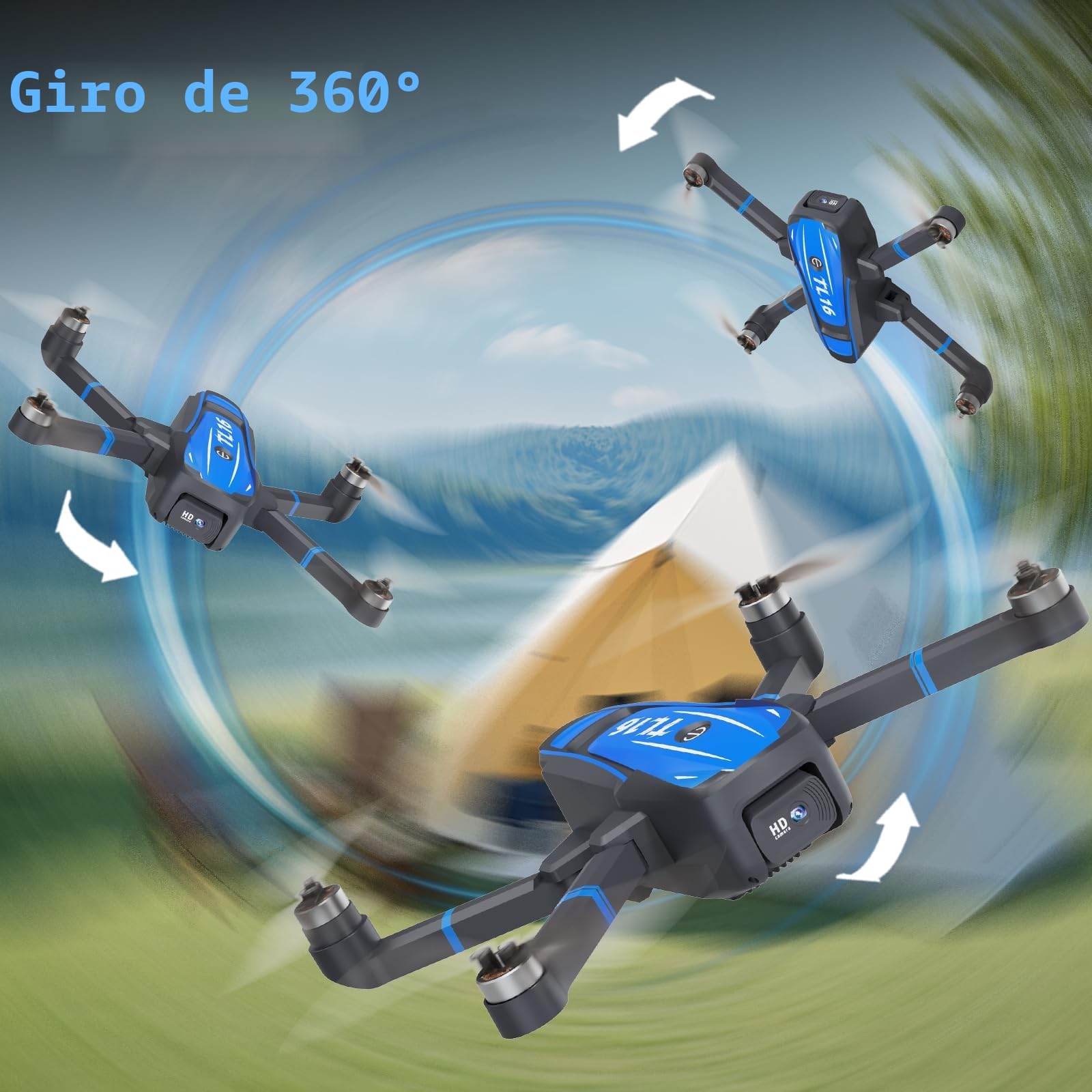 Toladrone Brushless Motor Dron para Principiantes, TL16 Mini Drone con Cámara 4K RC Plegable Quadcopter para Adultos, Drones con Modo sin Cabeza 360° Flip Mantener Altitud, Azul