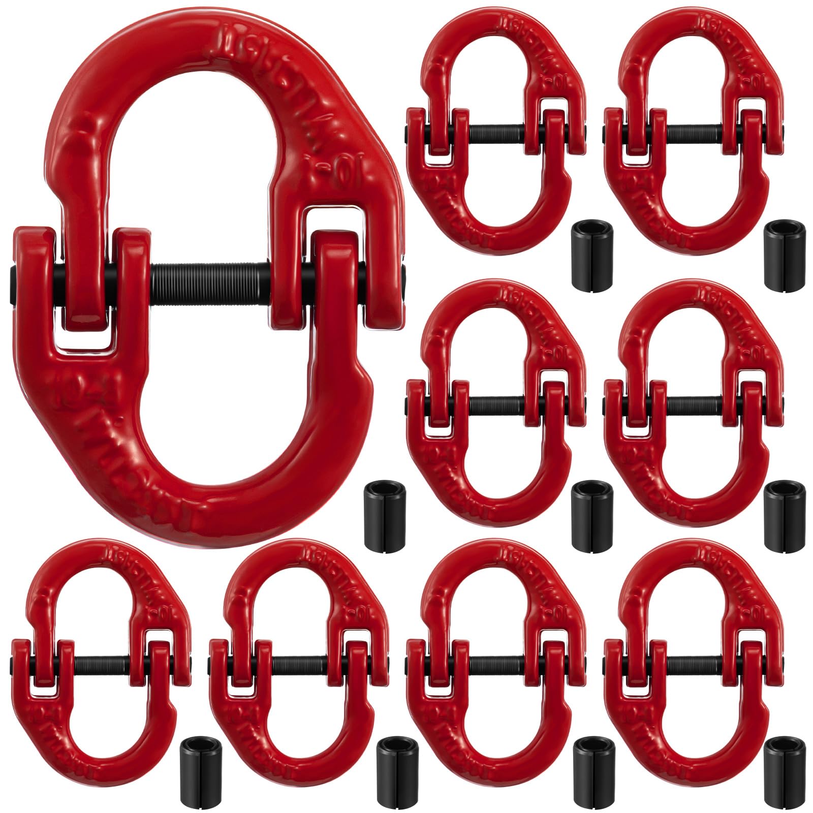 Paquete de 10 eslabones de conexión G80 de aleación de acero G80 de 3/8 pulgadas, enlace de conexión de eslabón de conexión pintado en rojo, adaptador de cadena de remolque de seguridad para