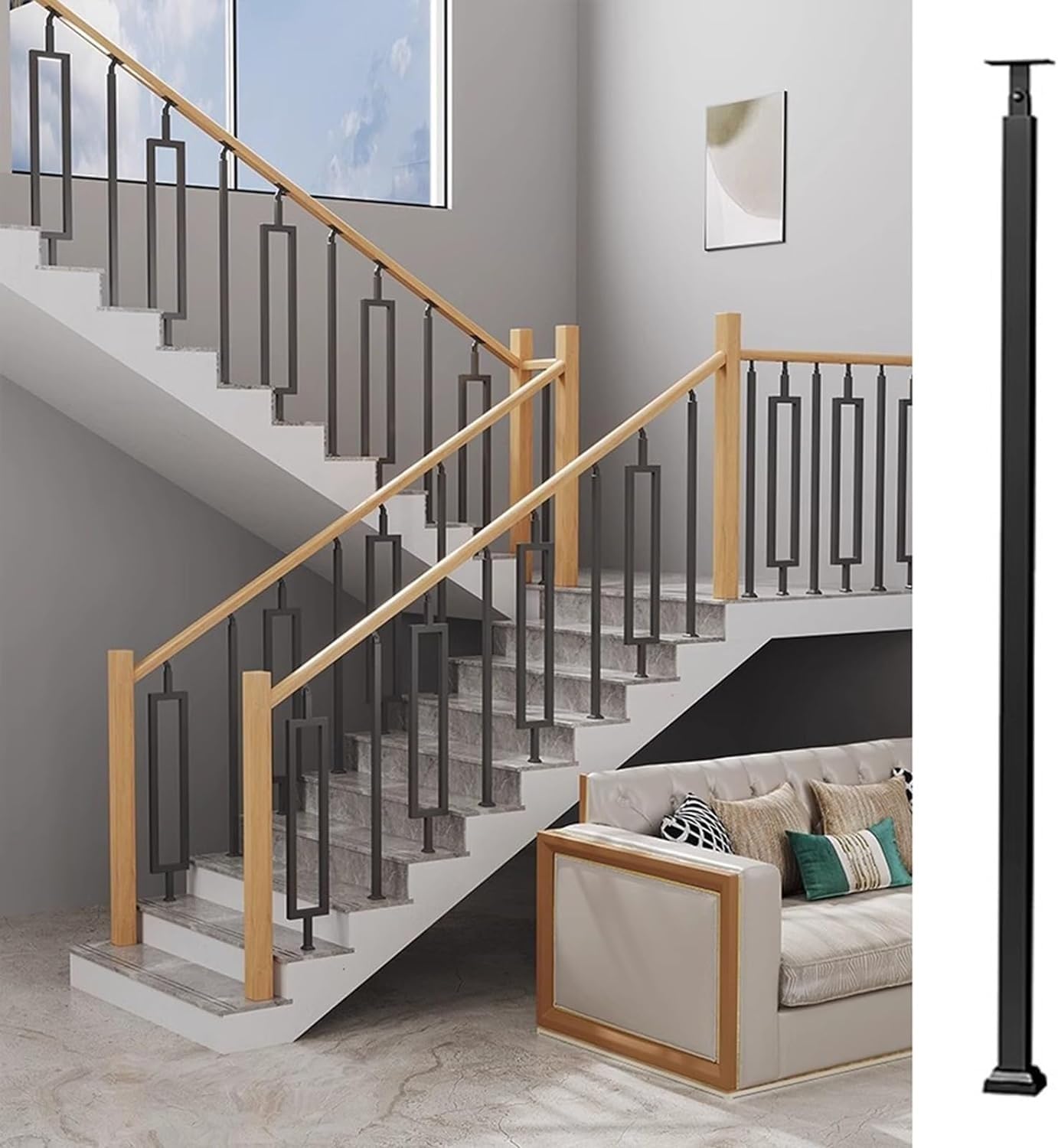 Rambarde d'escalier Type D noire en métal au design épuré pour rénovation