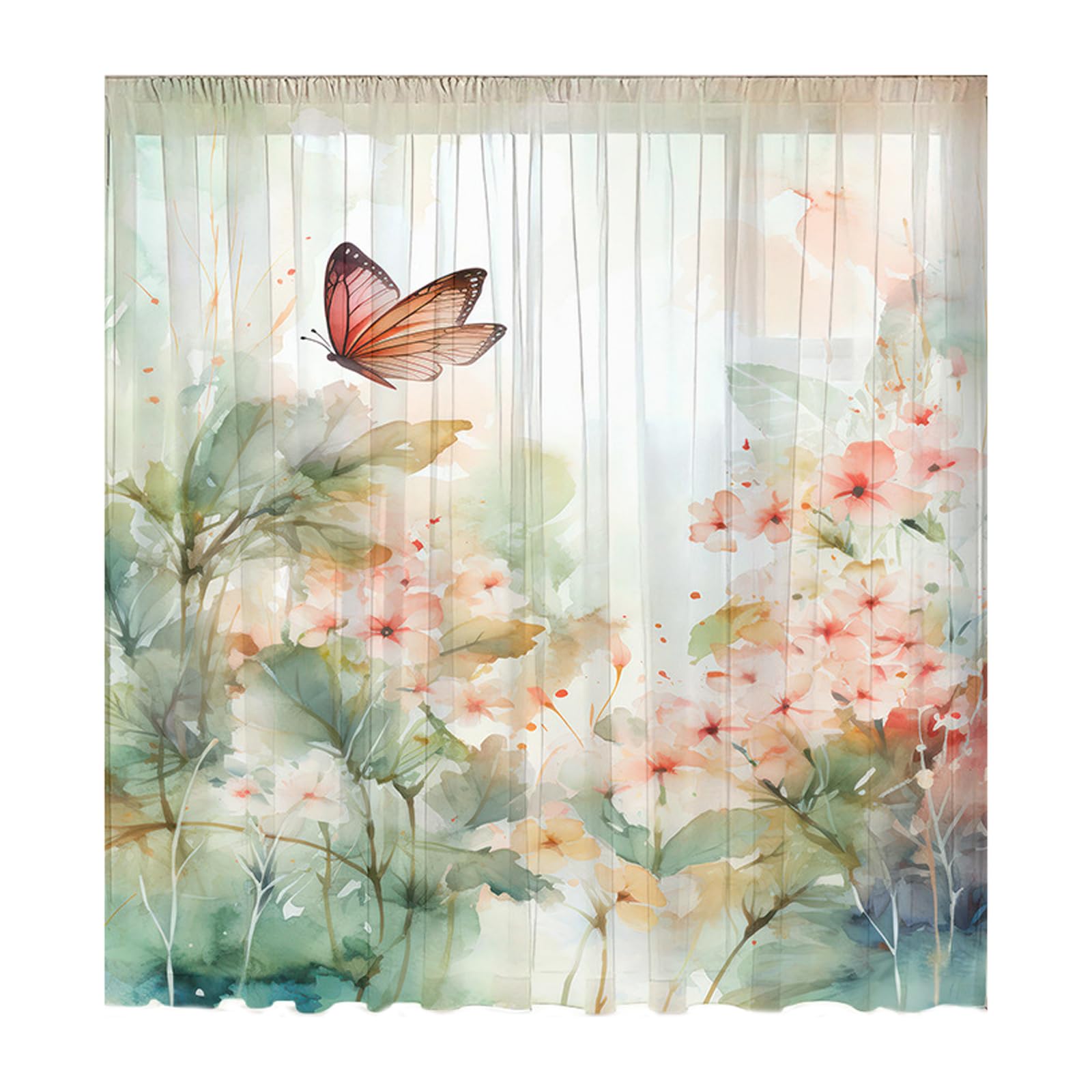 Qusinfc Nature Floral Window Drape Polyester Fabric Home Decor Room Darkening Polyester Window Voile Panel
