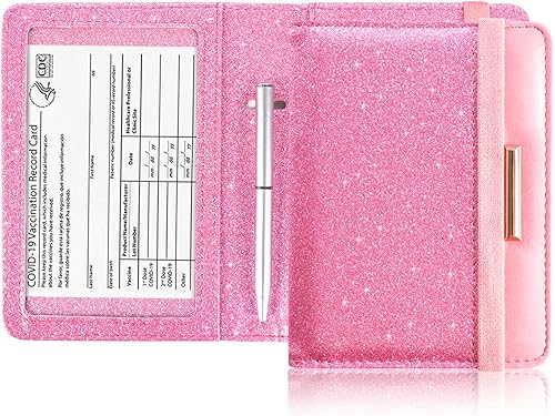 Caweet Funda para tarjeta de vacunación, portapasaporte, cartera de cuero para tarjetas de vacunación con cierre de banda elástica, Rosa (Glitter