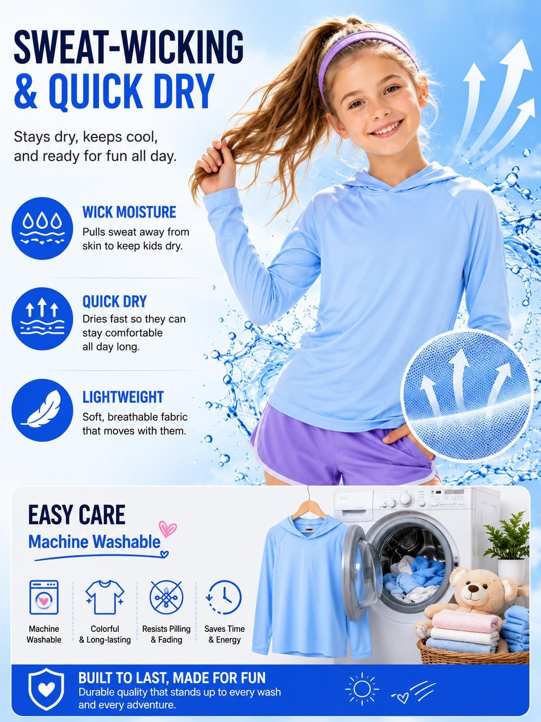 ZITY 5 Pack Rash Guard for Boys Long Sleeve Hooded Swim Shirt Kids UPF50+ Sun Protection Fishing Shirt Lightweight