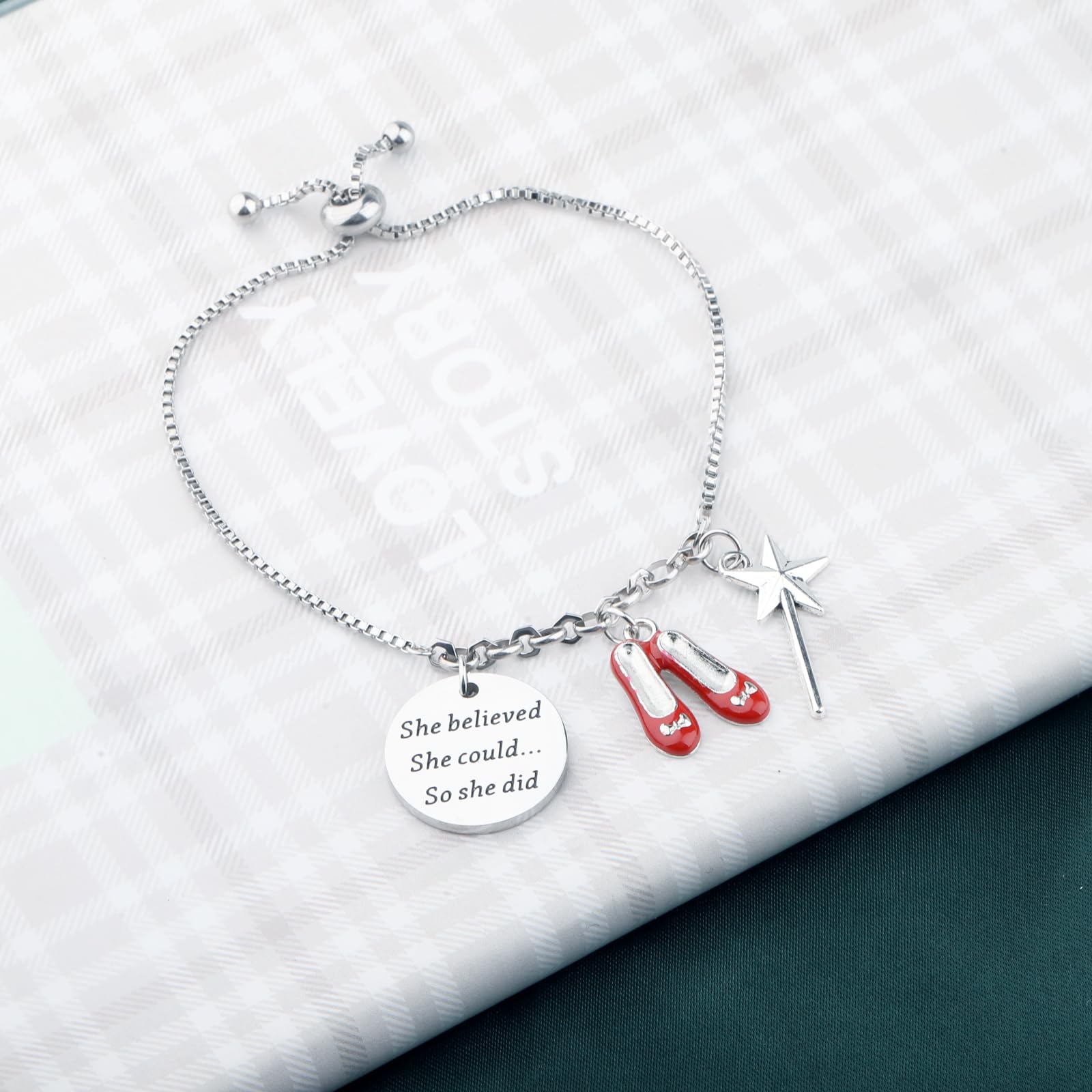PLITI Dorothy Gift Dorothy Ruby Gift She Believed She Could So She Did Ruby Slippers Bracelet For Fantasy Movie Fan