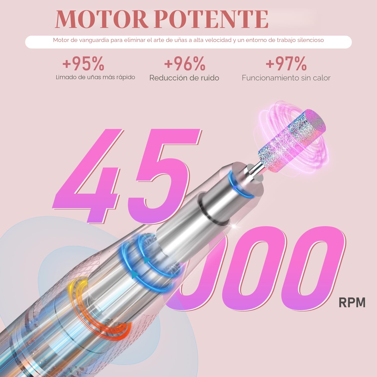 2-en-1 Torno para Uñas y Lámpara Ultravioleta de Uñas, Profesional Recargable 45000 RPM Torno para Uñas, Lámpara de Curado de Secado Rápido de Uñas, Diseñado para el Salón, Casa