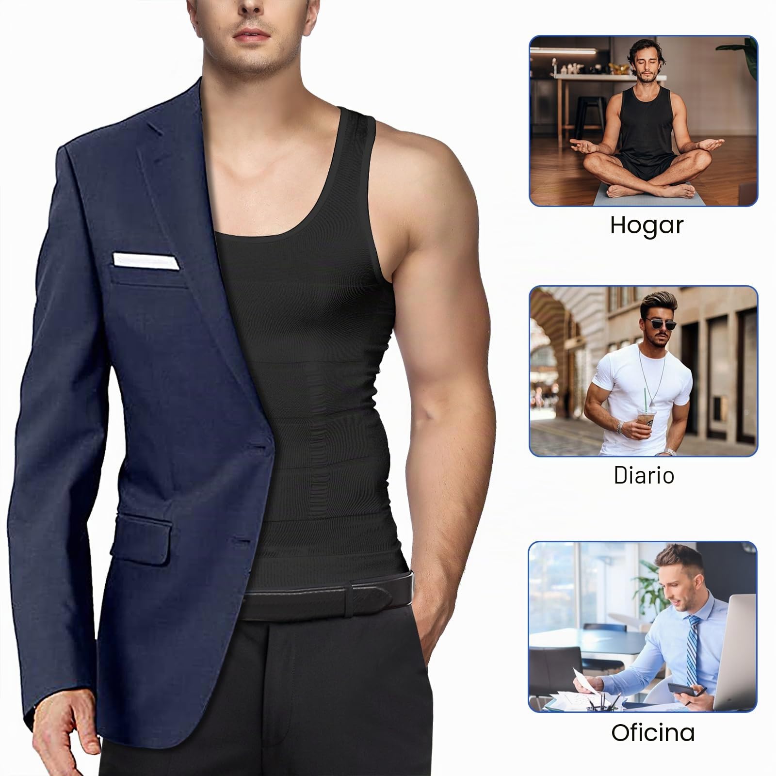 Odoland Paquete de 3 camisetas moldeadoras de cuerpo para hombre, capa base, color negro, blanco y blanco, talla XXL, Blanco