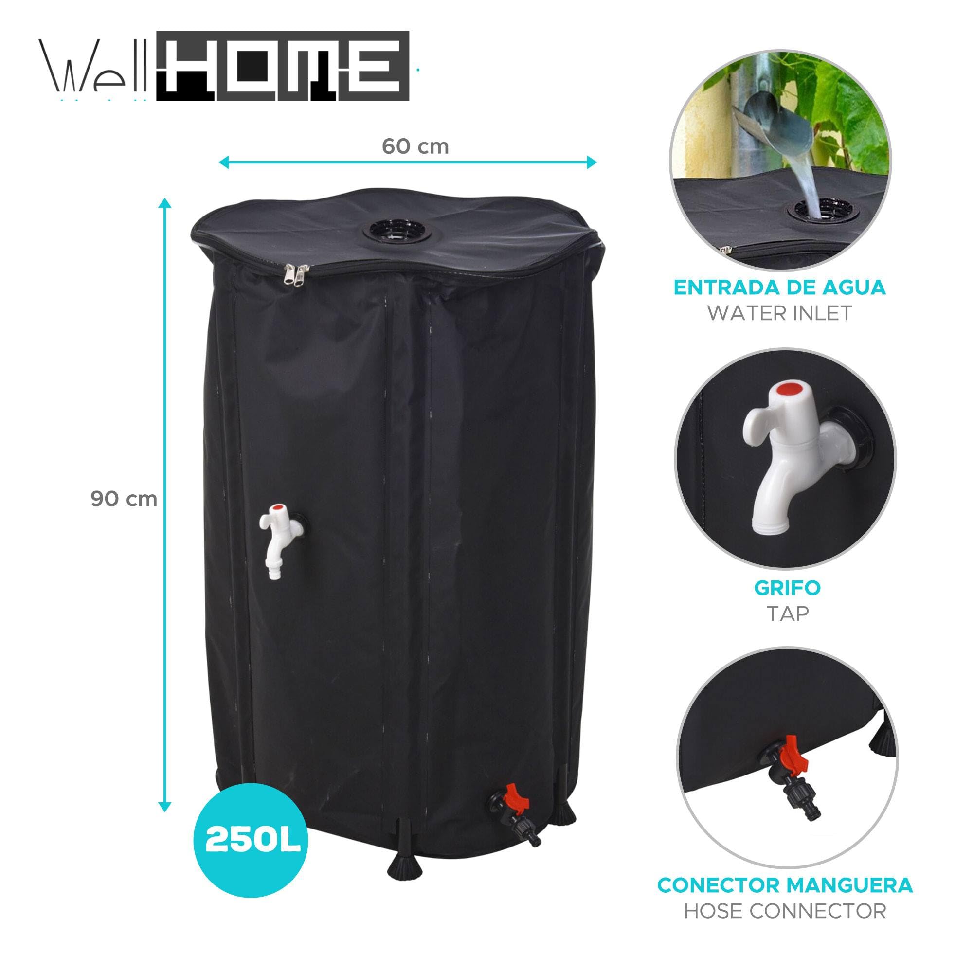 Well Home Składana beczka przeciwdeszczowa 250 l