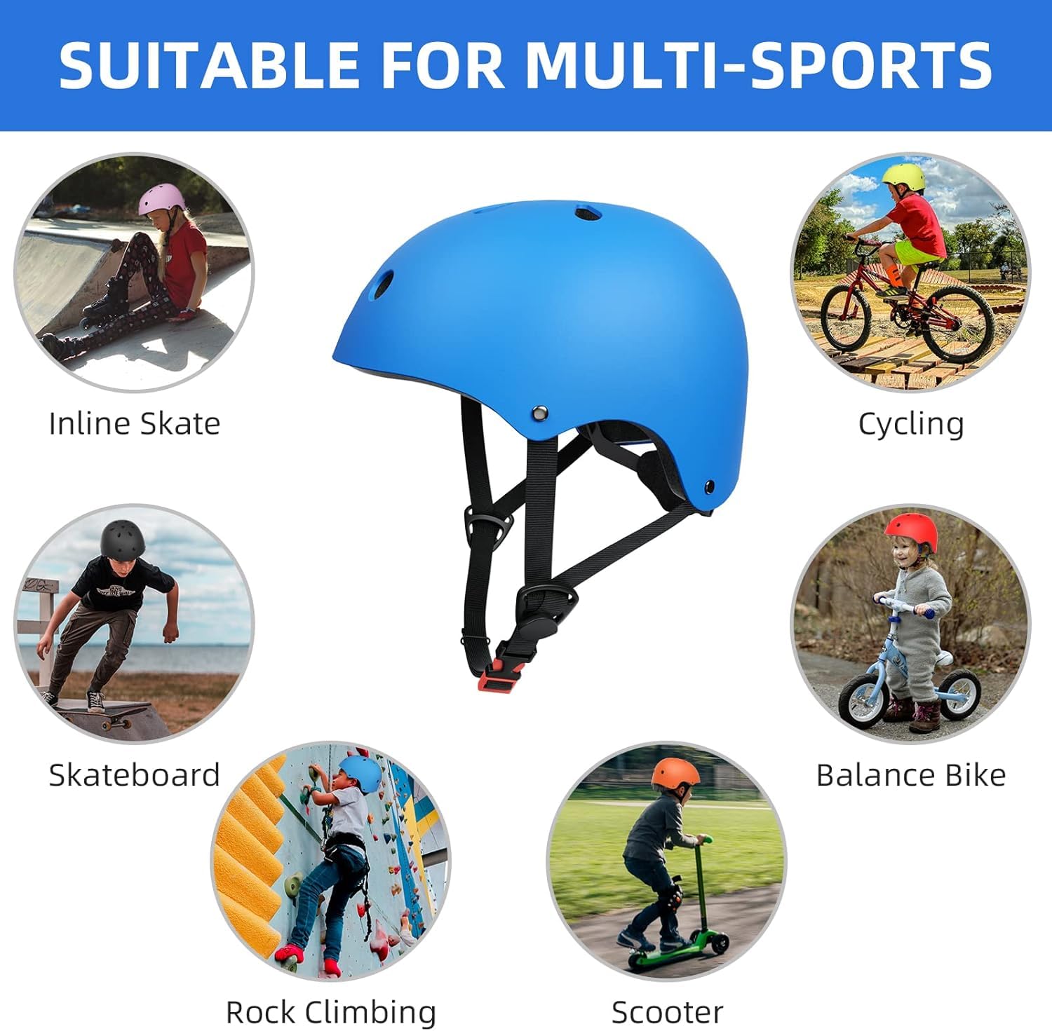 XJD Kids Helmet Toddlers Bike Helmet Age 3-13 Years Adjustable Skateboard Helmet for Cycle BMX Scooter Roller Skating for Children Boys/Girls (Blue - Image 4