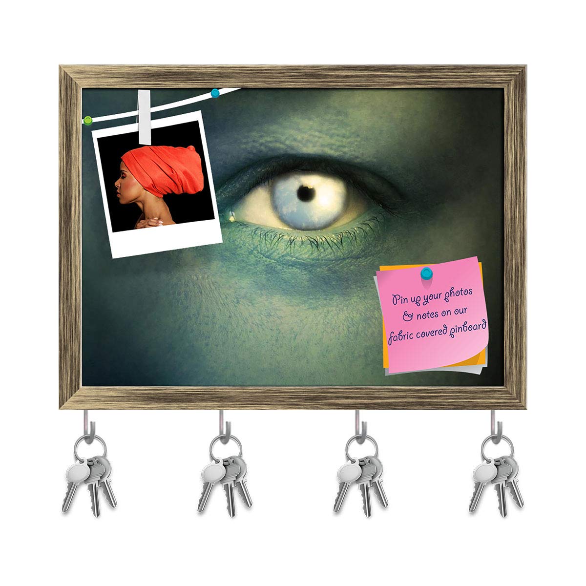 ArtzFolio Ecological Concept Human Eye With A Sky In The Iris Key Holder Hooks | Notice Pin Board | Antique Golden Frame 10.9 X 8Inch