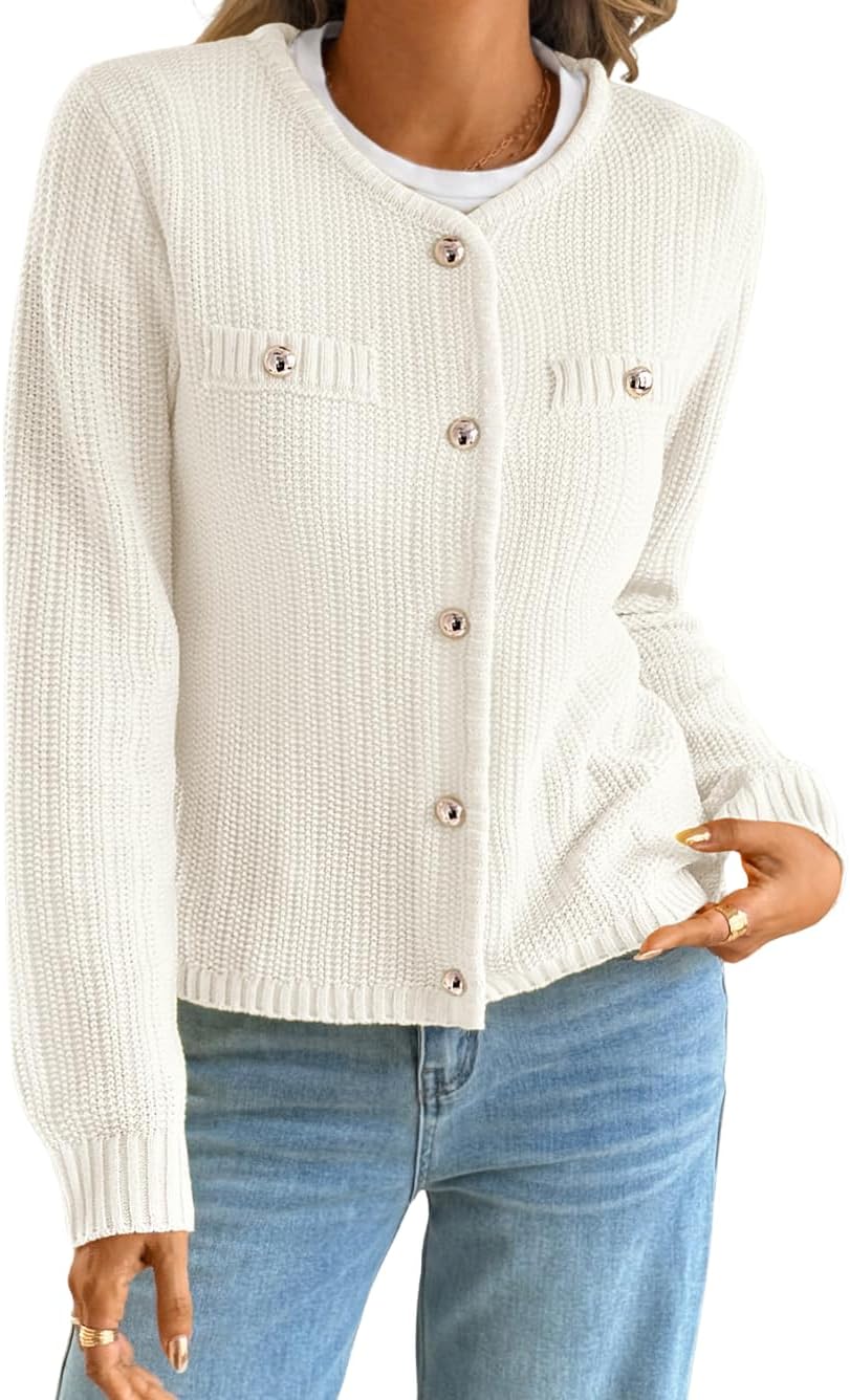 Cardigan Sweaters for Women,Cropped Sweater with Gold Button,Cute Fall Cardigans Work Office Holiday
