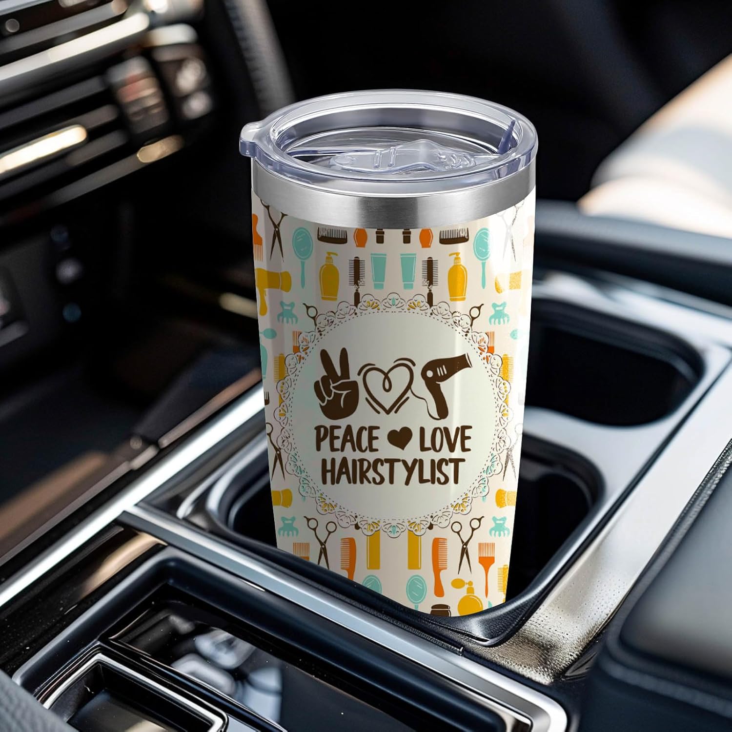 Hairstylist Gift Hairdresser 20oz Tumbler with Lid and Straw Cosmetician Graduation Gift Barber Travel Cup Beautician Mug (Tumbler-Peace Hairstylist) - Image 4