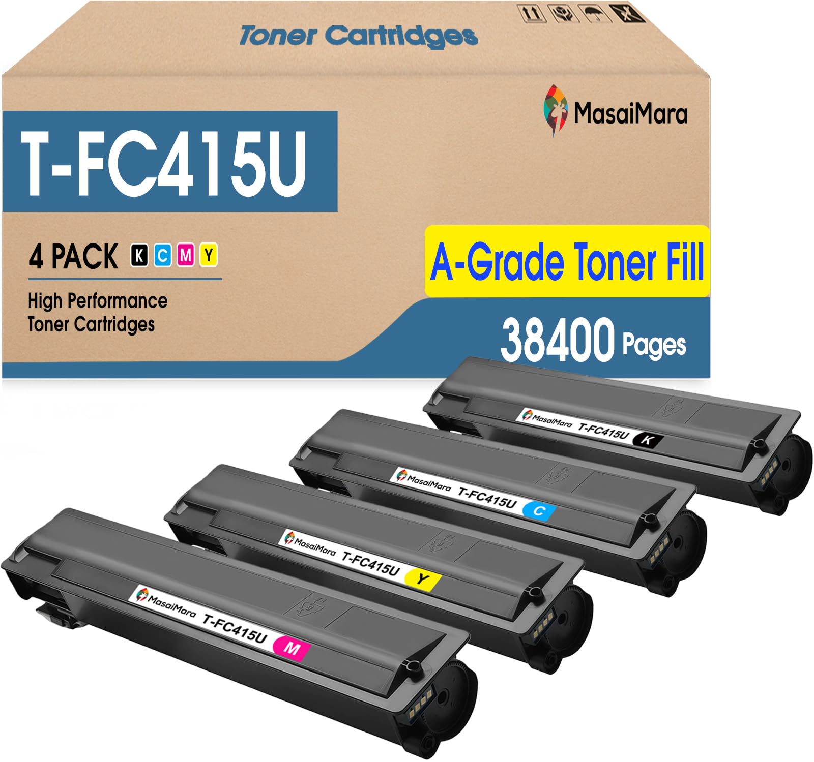 MasaiMara T-FC415U TFC415U T-FC415U-K T-FC415U-C T-FC415U-Y T-FC415U-M Compatible High Yeild Toner Cartridge Replacement for Toshiba E-Studio 2515AC