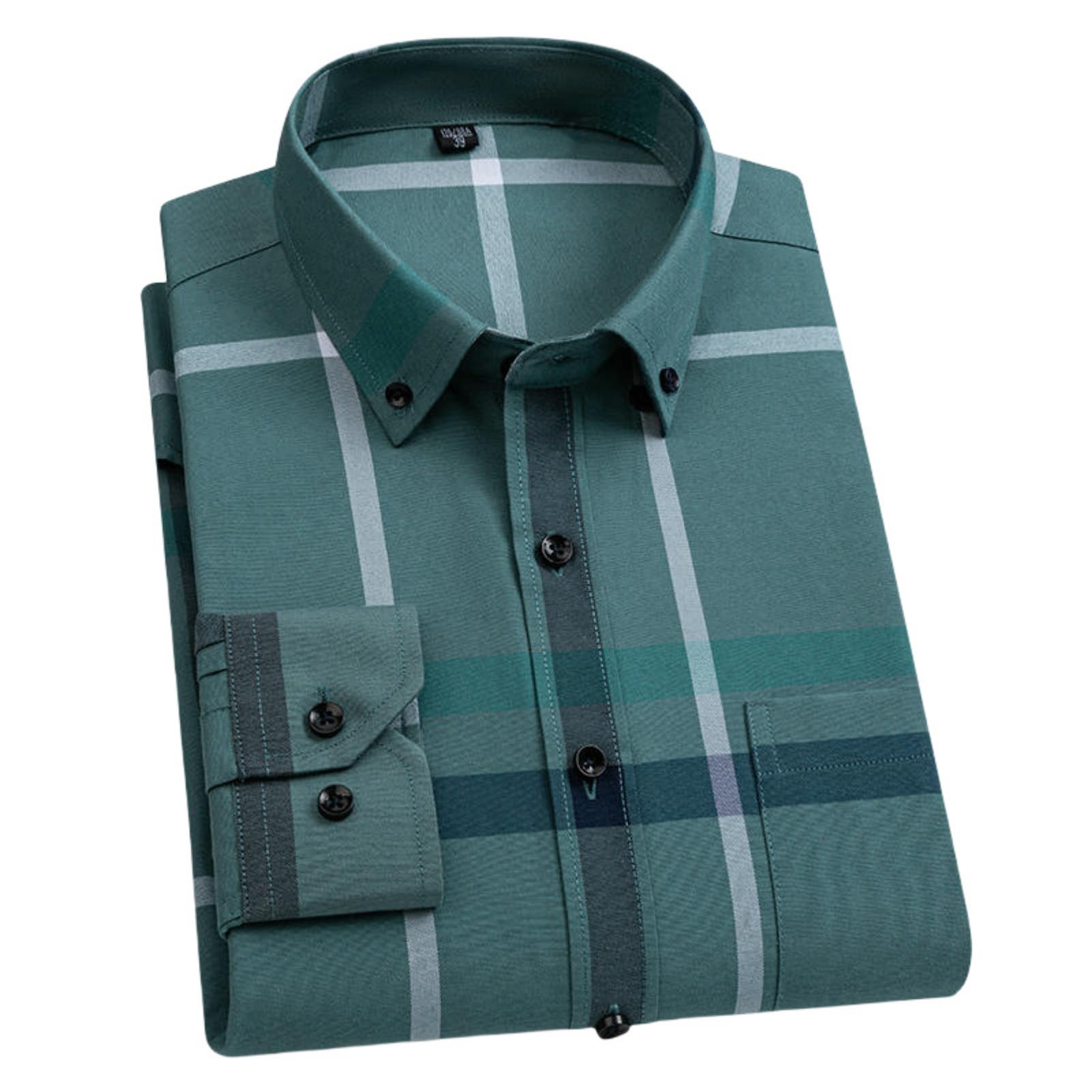 Herren Frühling Baumwolle Oxford Langarm Schmal Geschnittenes Taschen Business Casual Gestreiftes Hemd