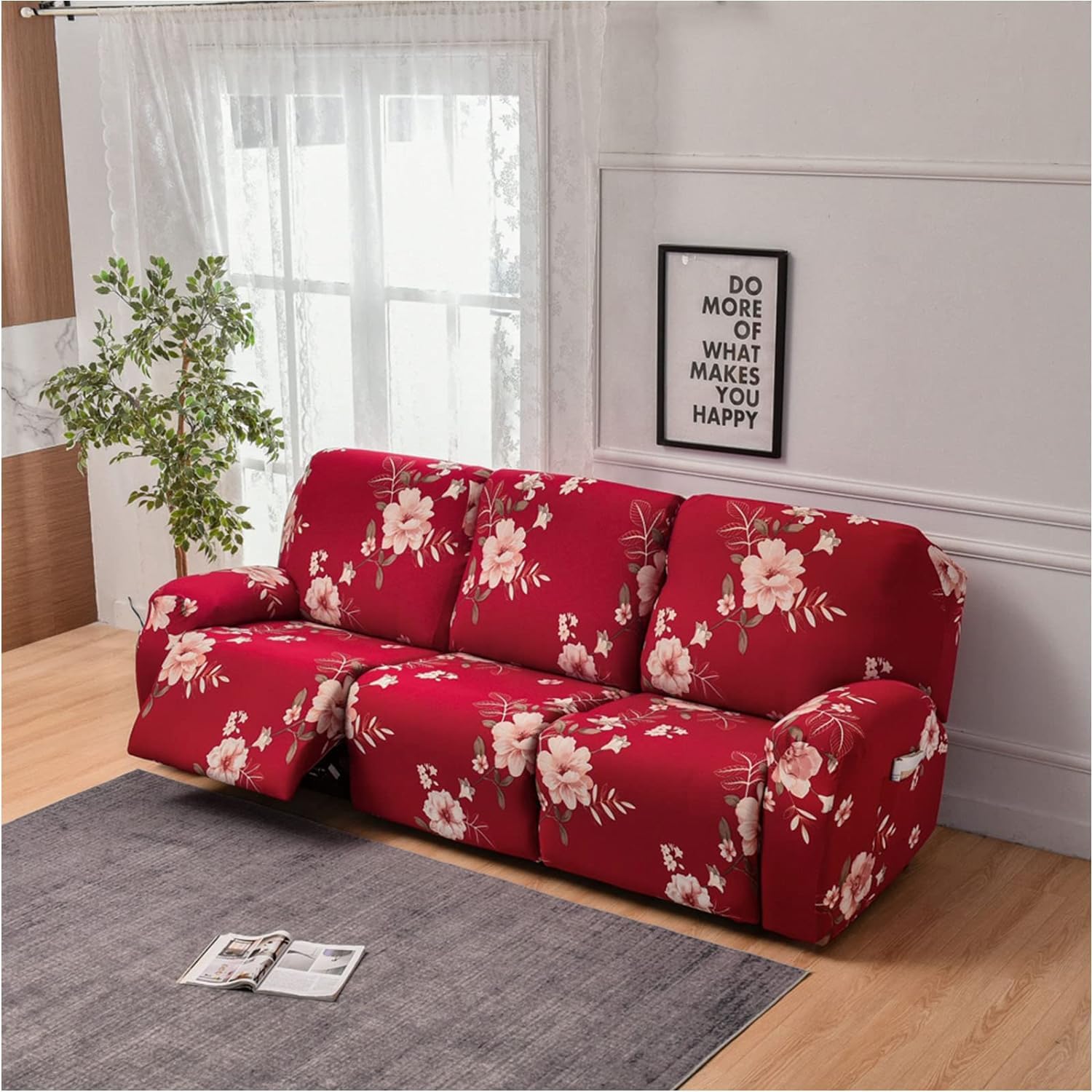 Copripoltrona Relax reclinabile Elasticizzata, 1 2 3 posti Copridivano Poltrona Relax Antiscivolo Copertura Fodera per Poltrona reclinabile con Tasca(M,3 Seat (8pcs))