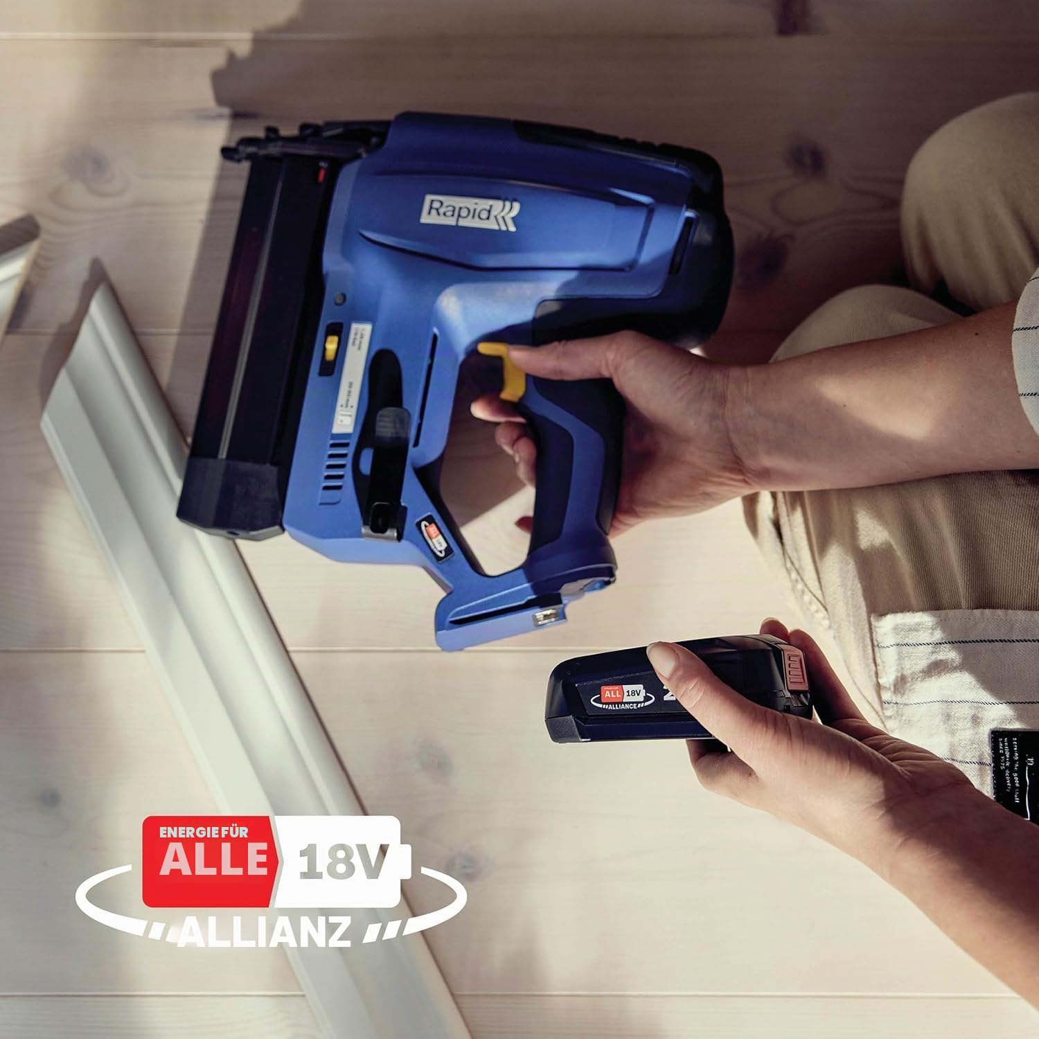 Rapid BNX50 Akku-Nagler 18V – Kabellose Nagelpistole für Nägel Typ 8 (20–50 mm) – Verstellbarer Einschlagtiefe und Bump-Fire – Ohne Akku und Ladegerät – Kompatibel mit POWER FOR ALL