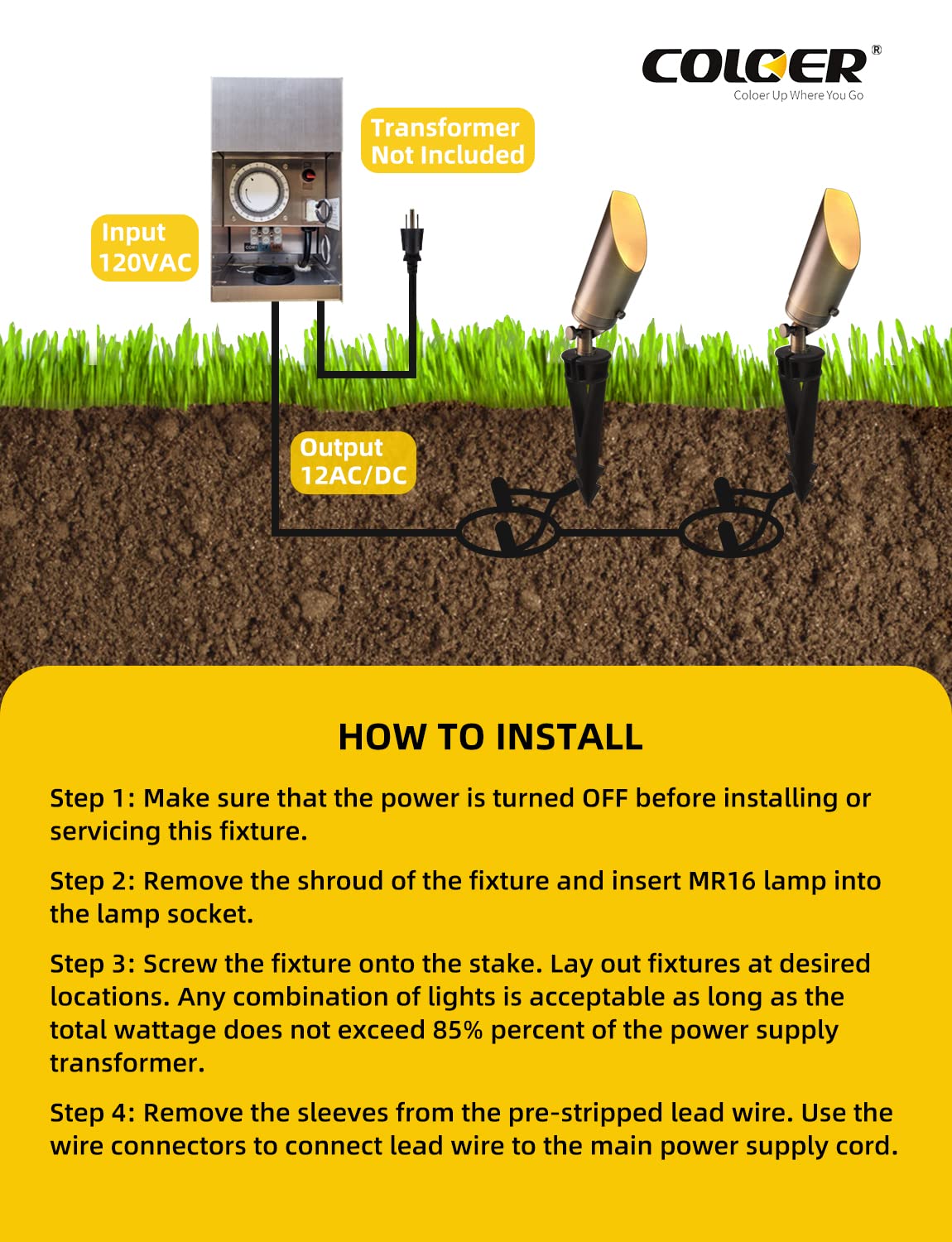 COLOER Die-cast Brass Landscape Spot Lights Outdoor, 5W 12V AC/DC Low Voltage LED Landscape Lighting, IP65 Waterproof Outdoor Directional Up Light(103B, Bronze, 1-Pack with Bulb)