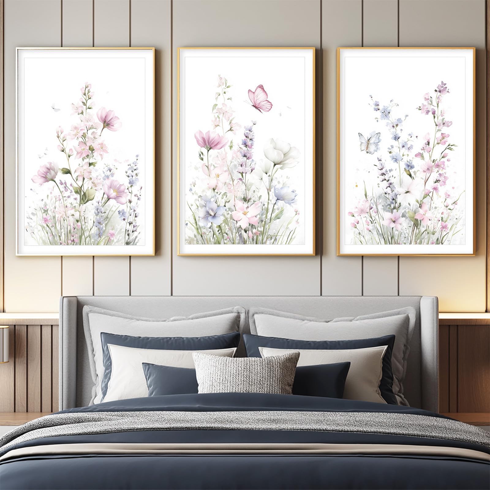 Générique 3 Pièces Botanique Floral Tableau Decoration Murale, Impression sur Toile Frais Fleur Herbe pour Maison Déco, Toile Peinture Affiche Chambre Bureau 50 x 70 cm