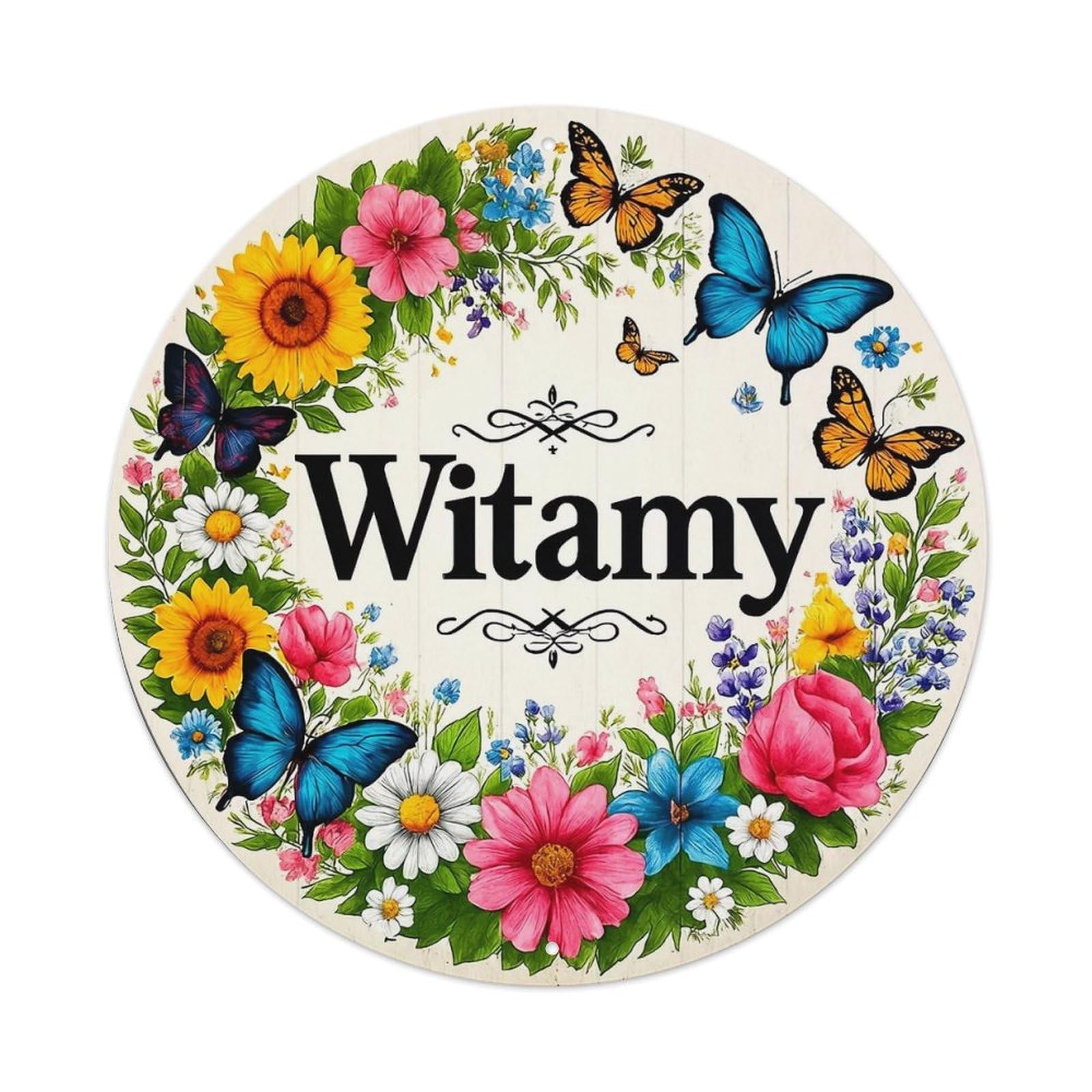Floral Butterflies Welcome Sign Pattern_1 Tin Sign Metal Poster Vintage Metal Signs for Home Man Cave Bar Cafe Kitchen laundry room Wall Decorations Gift 8x8Inch