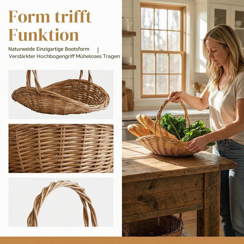 Rattan-Gartenkörbe mit Griff, Mini-Picknickkorb, Mehrzweck-Erntekorb, tragbarer handgewebter Weidenkorb, gewebte Körbe für Gemüse, Obst, 29 cm