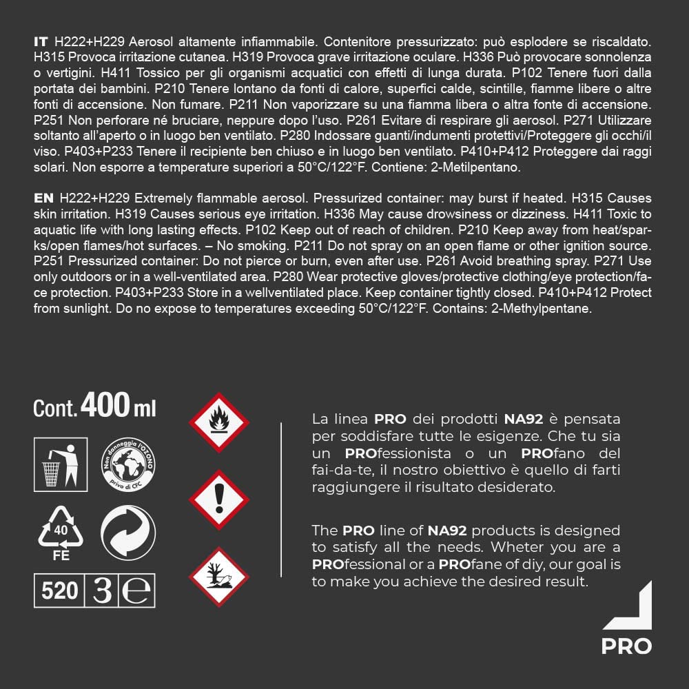 Grasso al LITIO Professionale, Con Ottime Proprietà Lubrificanti, Per Casa ed Industria, NA92 PRO, 400 ML (12 pezzi)