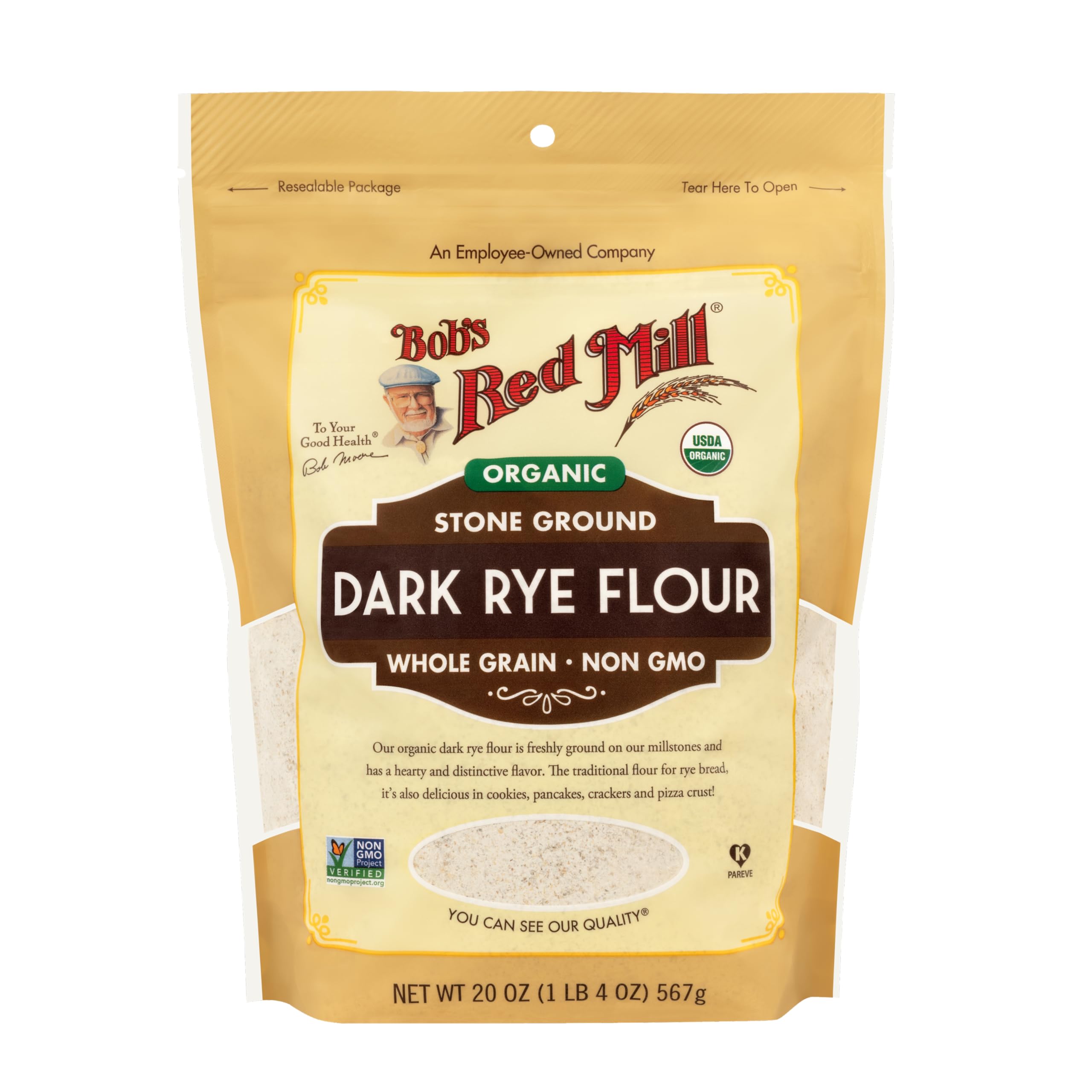 Bob's Red Mill Organic Dark Rye Flour, 20oz (Pack of 1) - Non GMO, Whole Grain, Vegan, Kosher OG...