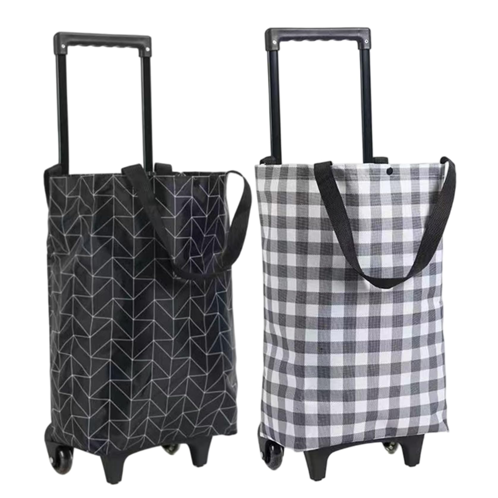 1 -pC -Einkaufstasche auf Rädern, wasserdicht Faltbarer Einkaufswagen, tragbare Wiederverwendbare Trolley -Taschen mit teleskopischem Griff, schwarzes Diamantmuster.