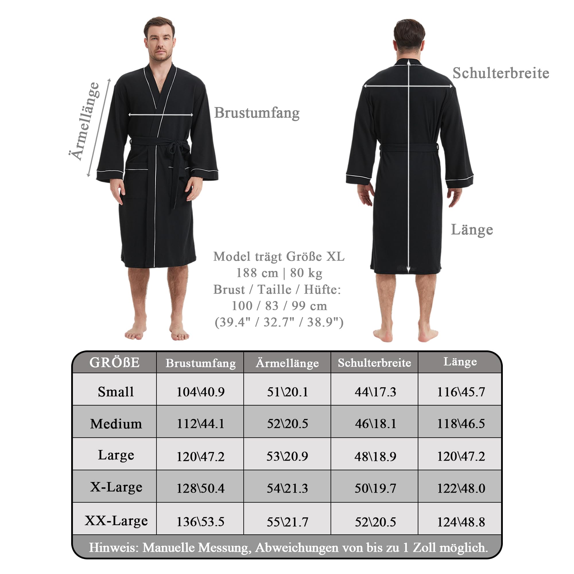 Mnemo Albornoz ligero para hombre Albornoz de algodón Kimono Waffle Bata Hombre